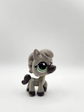 LPS Horse # 1820 Authentic Lottlest Pet Shop Hasbro Grey Spotted Hirse Green Eye